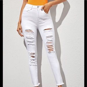 Good American White Ripped High Waisted Jeans 24